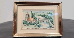 Julia A. Zweerts-Brownfoot Mini Watercolor Painting Signed 1977 Church Landscape