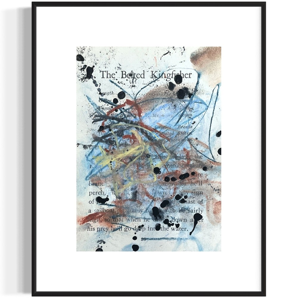 Original Abstract Modern Art Bird Painting „The Belted Kingfisher“ Signed