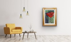 Original Abstract Painting Modern Pop Art Blue Yellow Green On Paper 8.25”x6”.