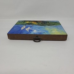 Hand Painted Painting on Wood Block Picture Art Floral Sky Signed Wanen 7″ x 5″