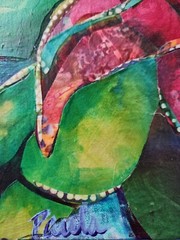 Original Mixed Media Canvas Artwork Signed by „Paula“ 16 x 16 x 1 1/2 Multicolor
