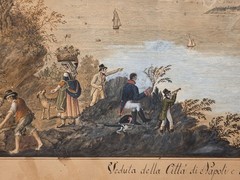 1816 Naples Water Color Map painting. View From Vesuvius. Major Marteau.