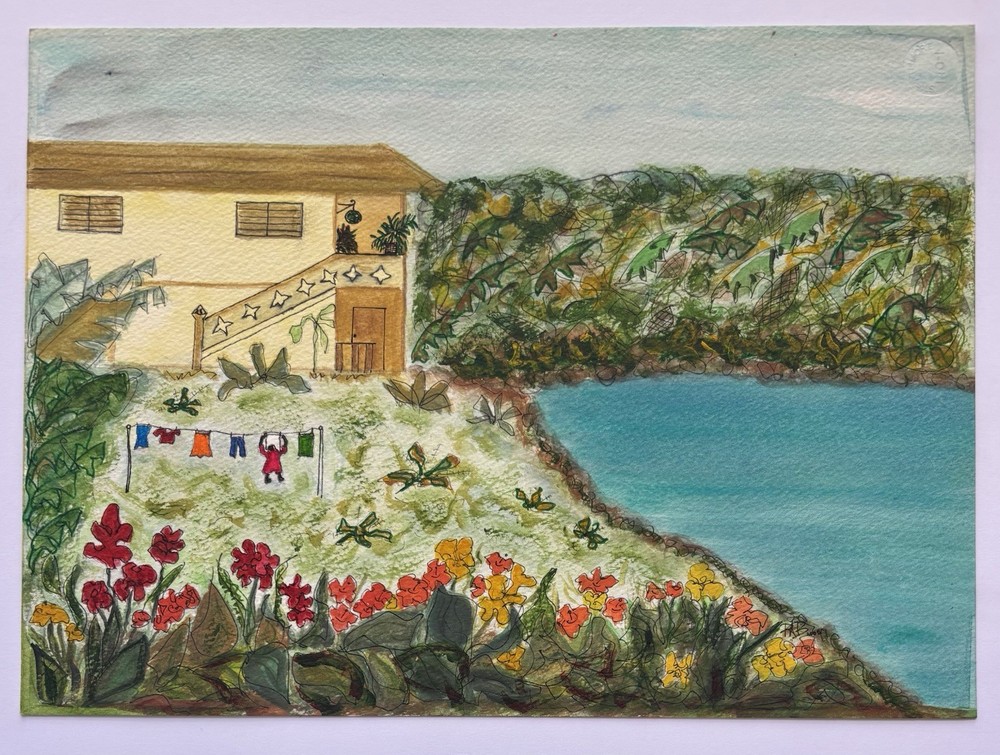 Patricia Butler PAB Original Painting Naive Tropical Hous Haiti Puerto Rico 2000