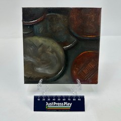 Original 6″ x 6″ Oil on Canvas Hall Groat II Nickles, Dimes, Pennies Coins Art