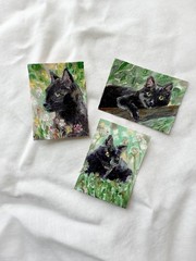 Black Cat 3 Original Miniature Oil Painting by R.Machan 2.5″x3.5″ Animal Art ATC