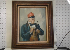 Oil Painting by Stanley – Old Man w Violin with Broken String