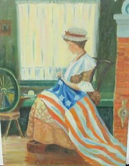 I J.ADAMS BESSIE ROSS FLAG MAKER VINTAGE OIL ON CANVAS PAINTING