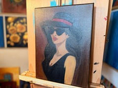 Original Oil Painting 9×12 – Fashion Portrait Woman in Hat & Sunglasses, Contemp