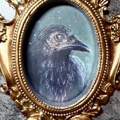 crow oil painting gold frame raven old bird portrait Victorian art antique Goth