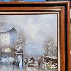 Signed R. Saimon Oil On Canvas French Impressionist Street Scene 31″ x 27″ Frame