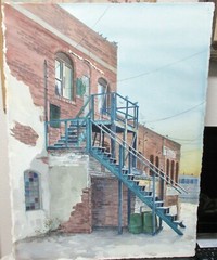 ROBERT BLENDERMAN MARKET STAIR CASE ORIGINAL WATERCOLOR STREET SCENE PAINTING