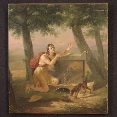 Antique painting oil on panel French artwork art neoclassical 19th century