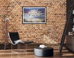 DUCKS FLYING Original Modern Artwork Painting Landscape GEESE FLYING Art Gift A4
