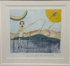 Joan Dance Original Outsider Folk Art Watercolof Mixed Media Signed Framed