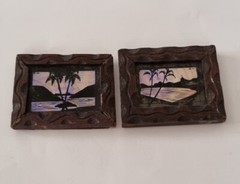 China Asia 2 old back glass pictures landscape 19th century 7.0cm x 5.3cm Sig.?