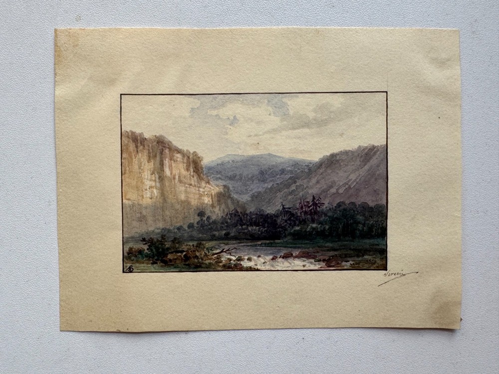 Small Antique 19th Watercolor European Century Painting Landscape Signed 4×5.25
