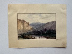 Small Antique 19th Watercolor European Century Painting Landscape Signed 4×5.25
