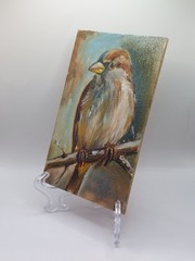 Little Sparrow Original Oil Painting Bird Wildlife Nature Framed Miniature Art