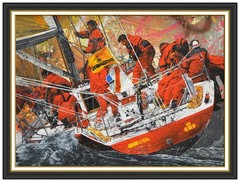 Stephen Holland Large Original Oil Painting Americas Cup Sailing Sports Signed
