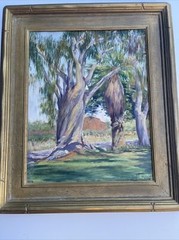 ANTIQUE EARLY CALIFORNIA LANDSCAPE PAINTING 20 DESERT PALMS TWISTED TREE CHAPMAN