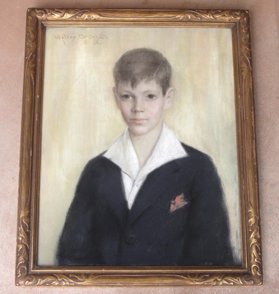 ANTIQUE NEWCOMB MACKLIN FRAME, 1929 BOY PORTRAIT PAINTING by WALTER BROUGH, OHIO