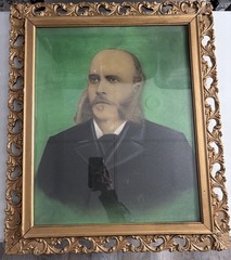 Antique Victorian Portrait Charcoal on Paper Laid on Canvas c1870s Framed
