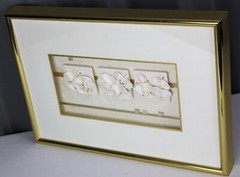 Sue Davis flower pottery tiles, shadowbox frame, Fort Wayne artist, post modern