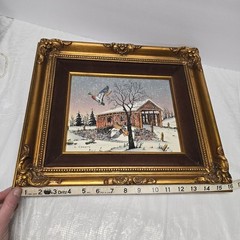 C. Carson Serigraph Vintage Oil Painting Flying Ducks And Covered Bridge Signed