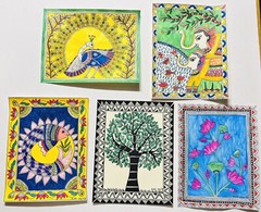 Madhubani painting Peacock India Paper artist signed original 8.5 X 11″ unframed