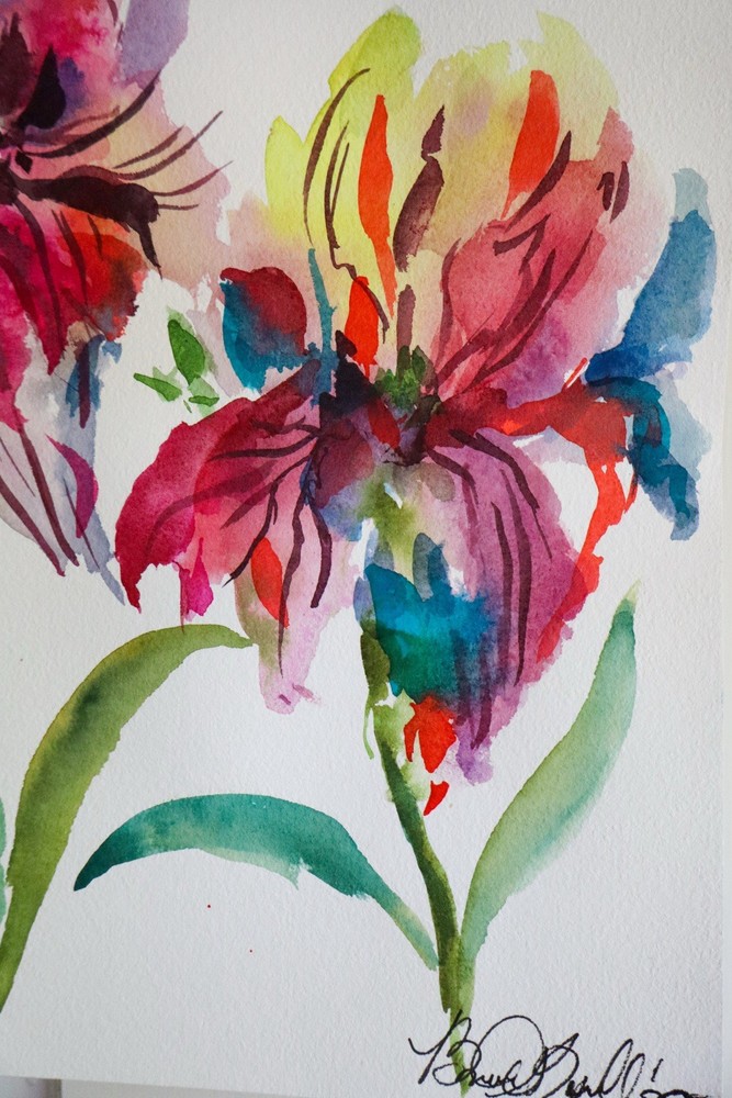 Original Watercolor Painting Rainbow Lillies Signed by Artist