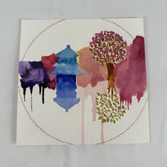 Original Painting Art Asian Reflections Tracy Eau Claire on Paper 6″ x 6″