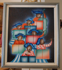 VTG FRED BLASSINGHAM FRAMED ACRYLIC ART DECO STYLE AFRICAN AMERICAN JAZZ BAND
