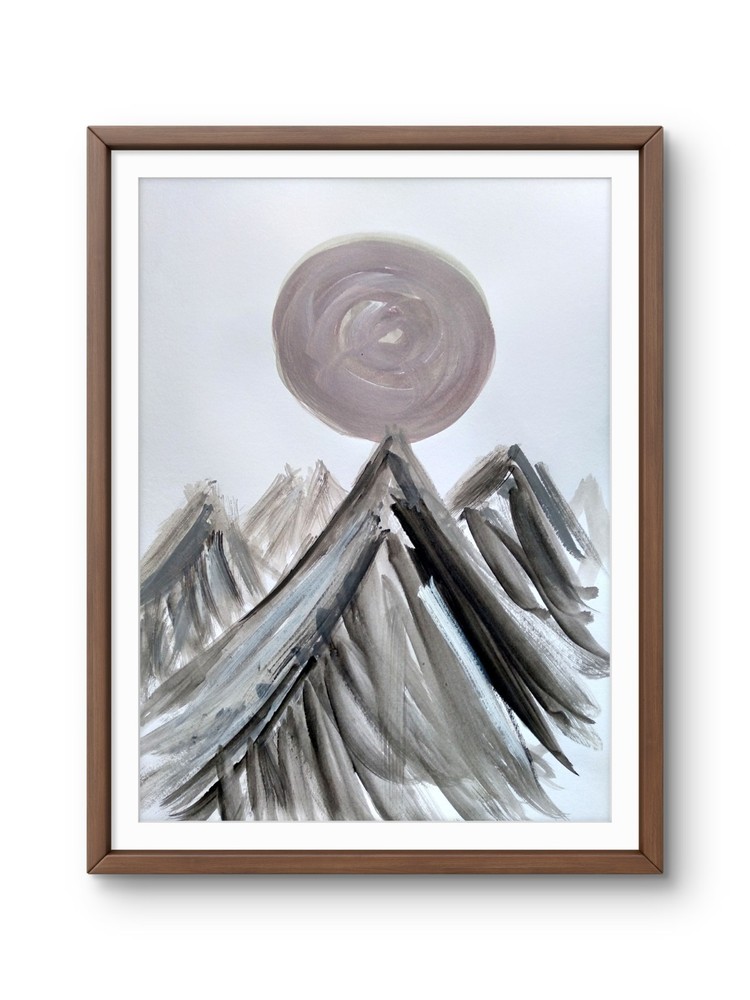 Original Neutral Tones 9×12 Acrylic Sunset Mountains Signed Paper Wall Art