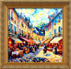 French Village Cafe – Original Oil Painting 30×30 – Kate Johnson, Hawaii