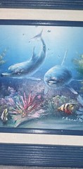 C. Benolt 3D Dolphins Oil Painting, Matted And Framed, 13″ X 15″