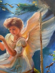 Angel With Book,Original painting oil,16x20in, Christian Religious Spiritual Art