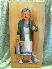 Den-667 Dengel „SCRUB WOMAN“ oil painting 24″ tall X 12″