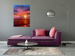 Abstract Seascape original acrylic painting „Sunset in Heaven“,36x48x1.5″