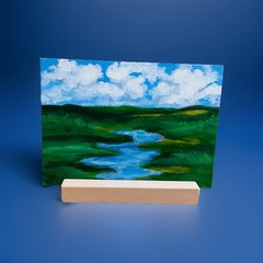 Acrylic Landscape /canvas painting* 5″x 7” With Hand Made Wood Stand. Signed