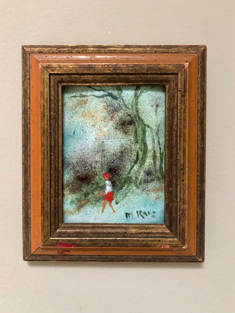 MAX KARP Original Enamel on Copper Artwork Signed Framed 5″ x 6″