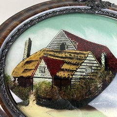 Antique Oval Wood Frame Reverse Painting Convex Farm New Jersey Bubble Glass VTG