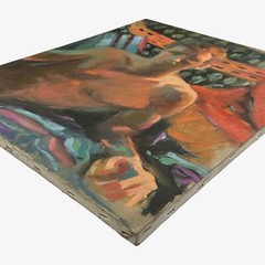 Vintage Expressionist Fauvist Portrait of Reclining Nude Male (Oil on Canvas)