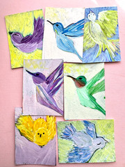 ACEO Hummingbird Original Painting Series, OOAK, ATC, Miniature Art, Signed