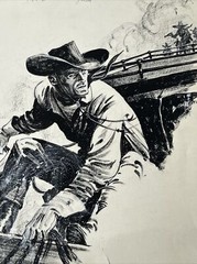 ANTIQUE ILLUSTRATION PAINTING DRAWING COLLECTION HUNTER BARKER COWBOY WESTERN