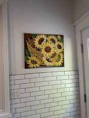 VTG Original Sunflowers In Basket Floral Still Life 18 X24” T Canvas Dopamine
