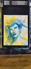 OSKI Cerulean Beam Portrait 8×10 Canvas Fine Art Original Expressionism Painting