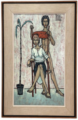 Philip Perkins Original Oil on Board Art Work (1907-1970) „Couple“ Painting