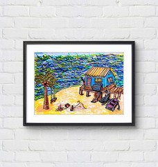 Dreams Of Shore House Colorful Modern Original 8×10 Acrylic Paint Achival Paper