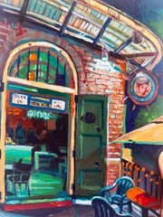 New Orleans French Quarter Dive Bar Acrylic Painting on Panel OOAK 5 x 7 Inches