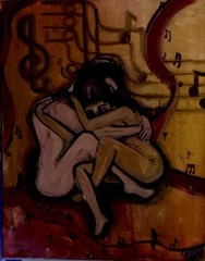 abstract lovers with musical notes painting on canvas original artwork